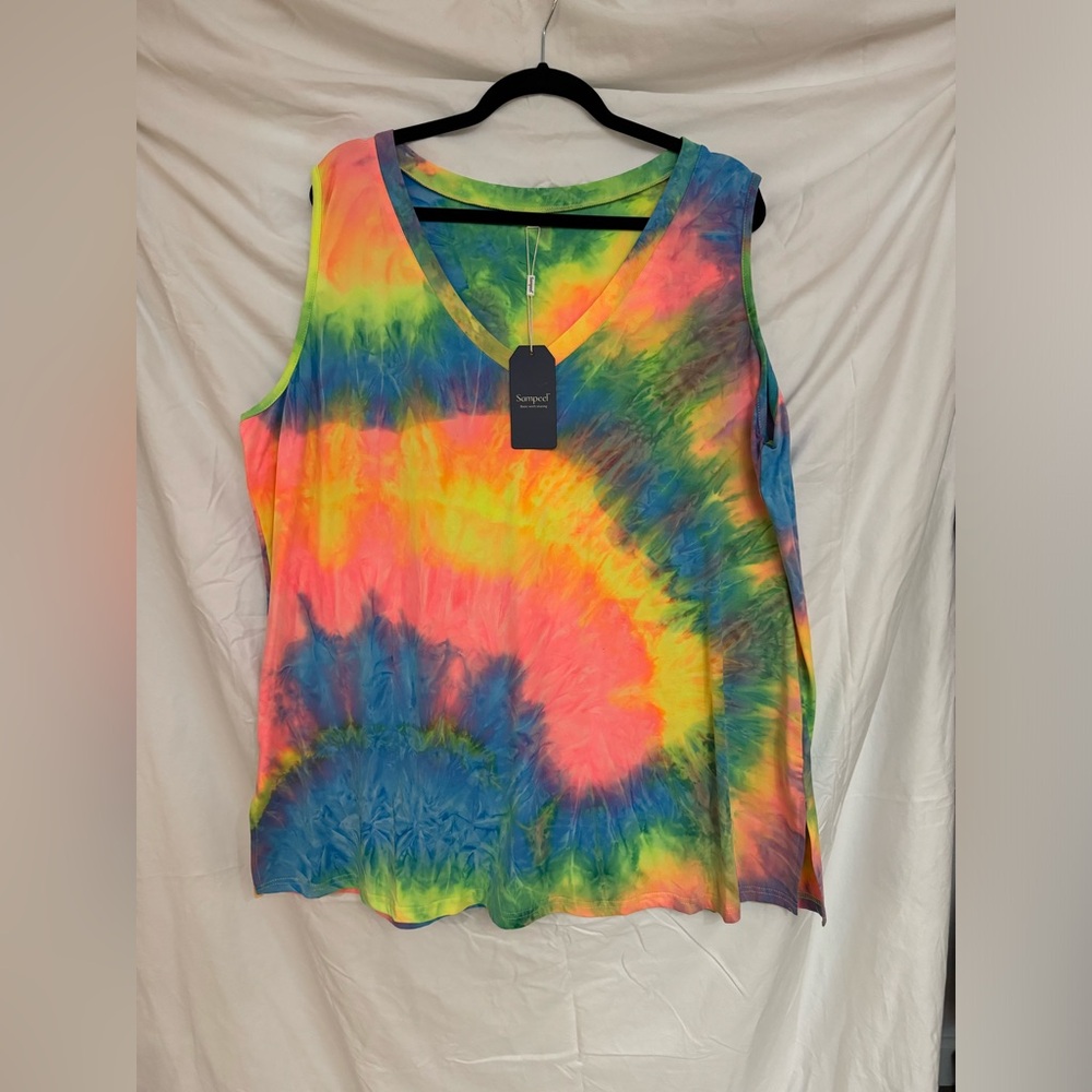 Neon tie dyed v neck top